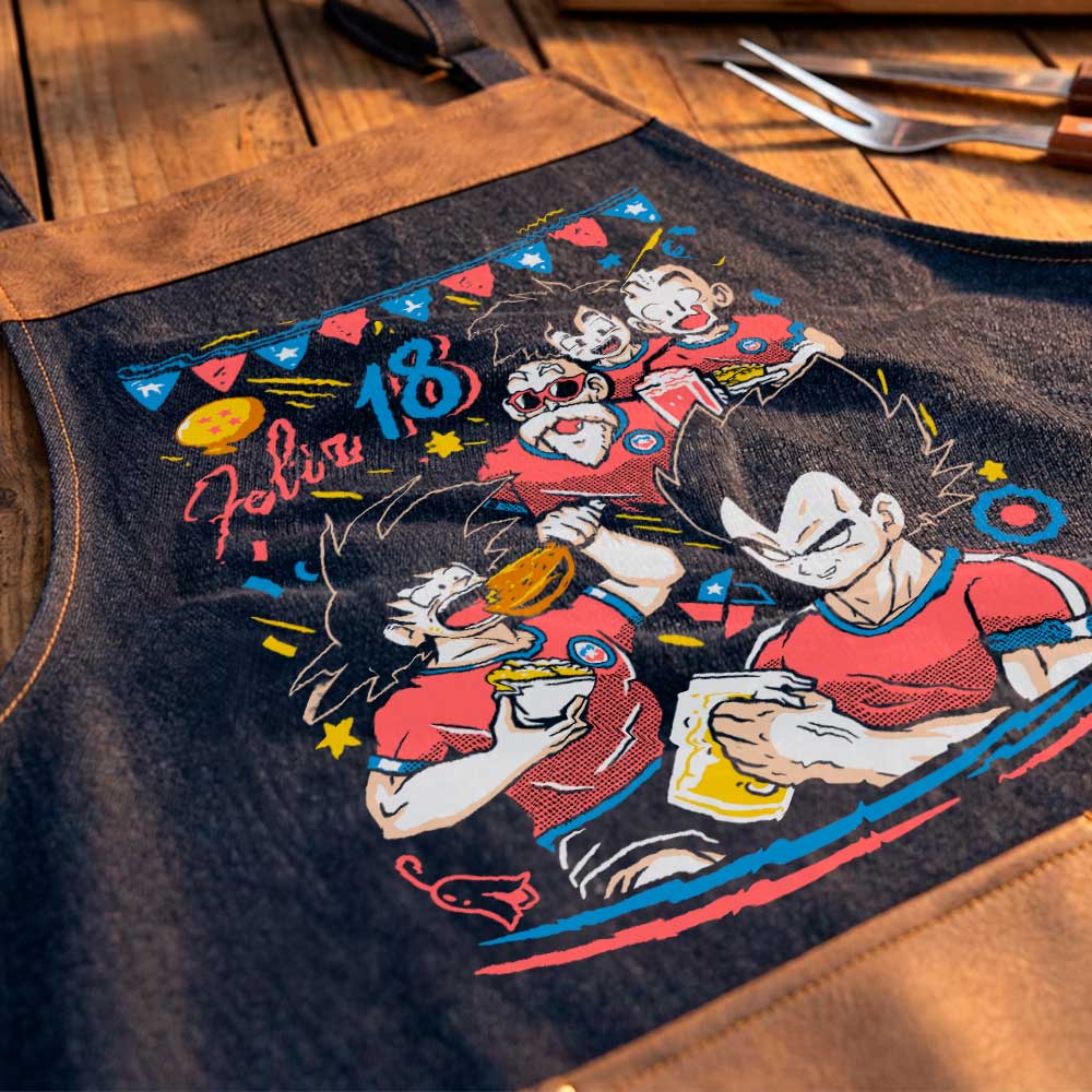 Delantal parrillero Dragon Ball Z Fiestas Patrias con Goku y Vegeta exclusivo de Muroideas