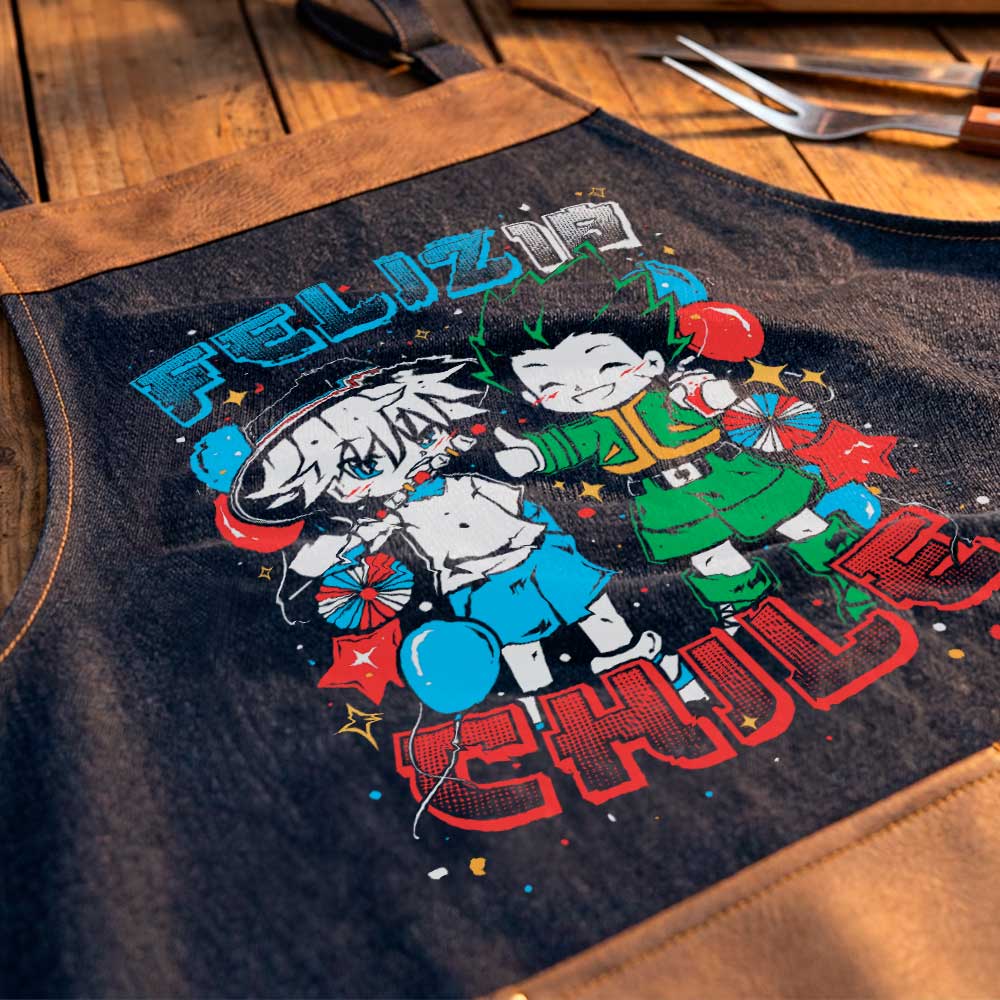 Delantal parrillero Gon y Killua Hunter x Hunter Fiestas Patrias exclusivo de Muroideas