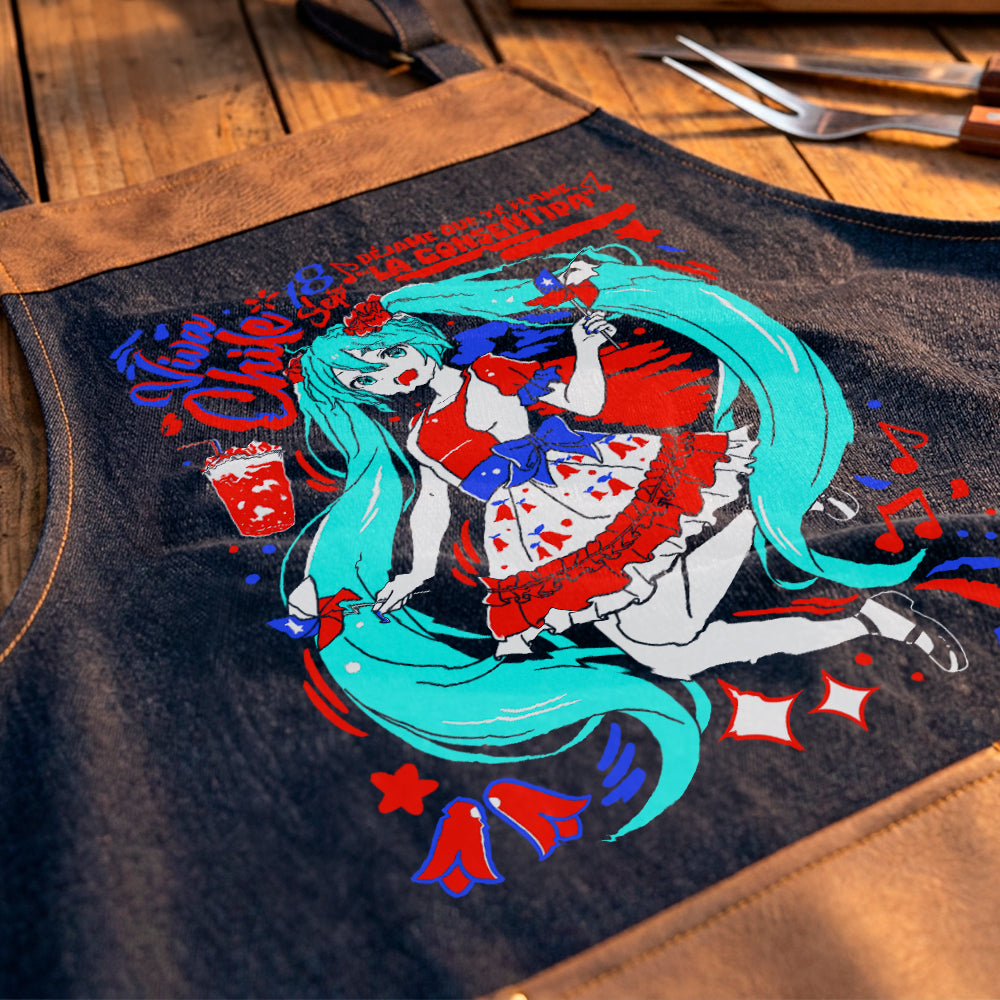 Delantal parrillero Hatsune Miku Vocaloid Fiestas Patrias exclusivo de Muroideas