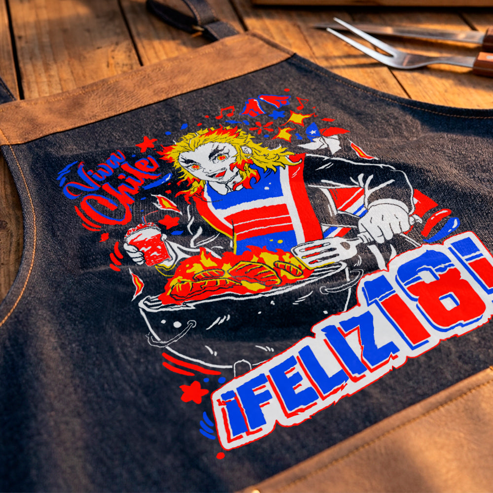 Delantal parrillero Kyojuro Rengoku Demon Slayer Fiestas Patrias exclusivo de Muroideas