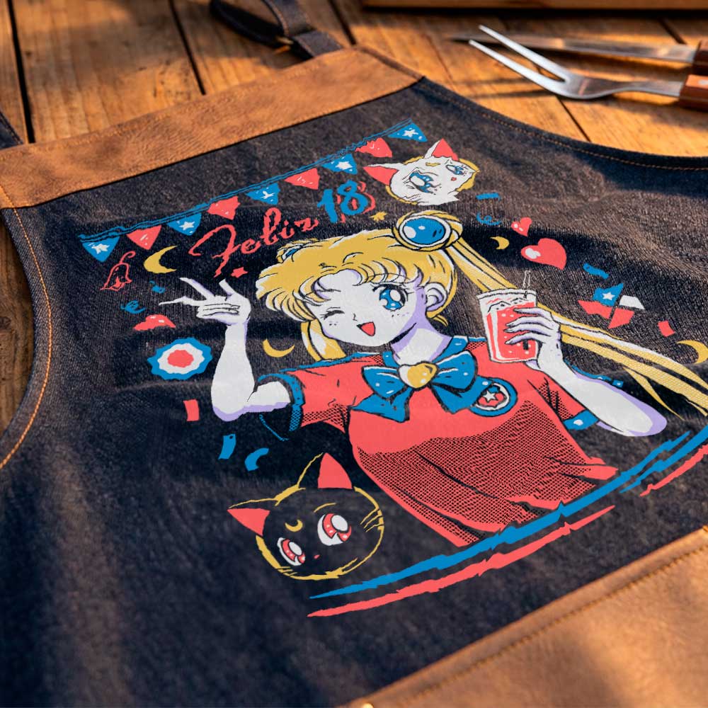 Delantal parrillero Sailor Moon Fiestas Patrias exclusivo de Muroideas