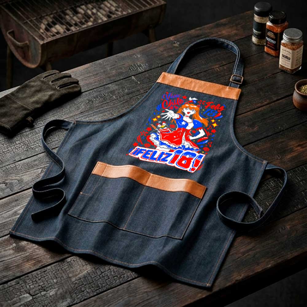 Pechera parrillera de mezclilla Asuka Evangelion diseño anime