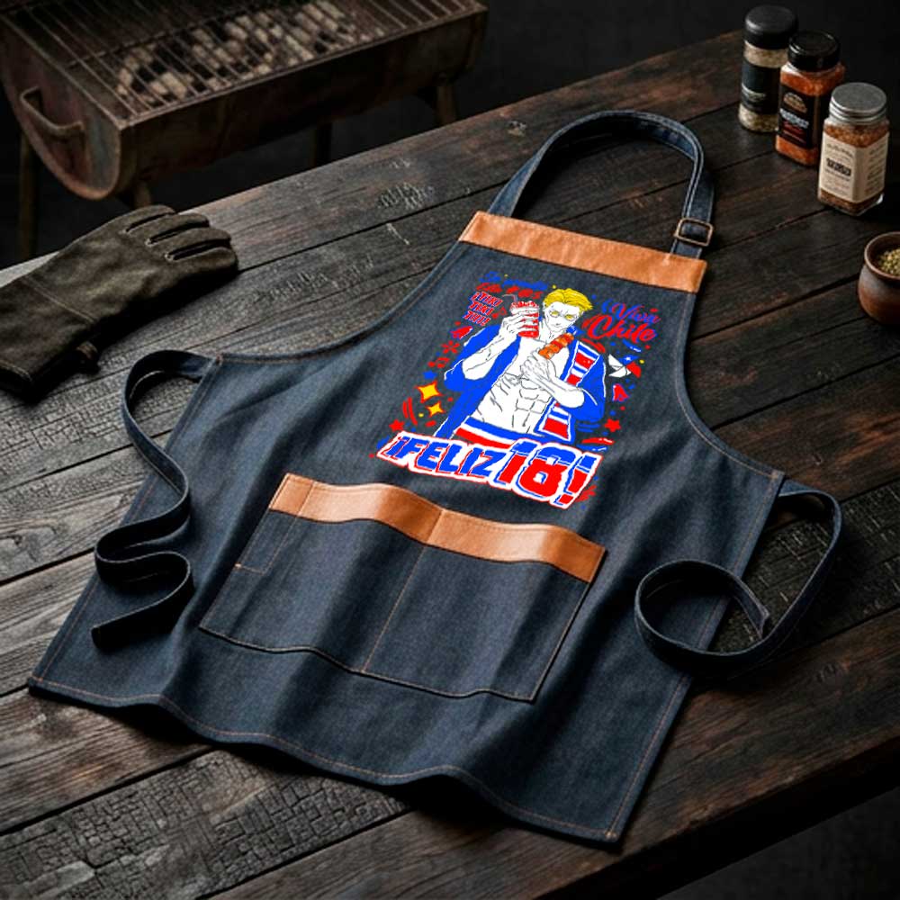Pechera parrillera Nami de mezclilla con bolsillo frontal diseño anime Fiestas Patrias