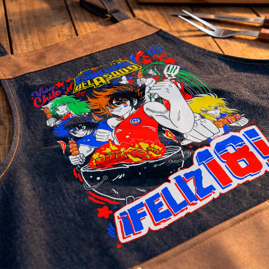 Delantal parrillero Caballeros del Zodiaco Saint Seiya Fiestas Patrias exclusivo de Muroideas